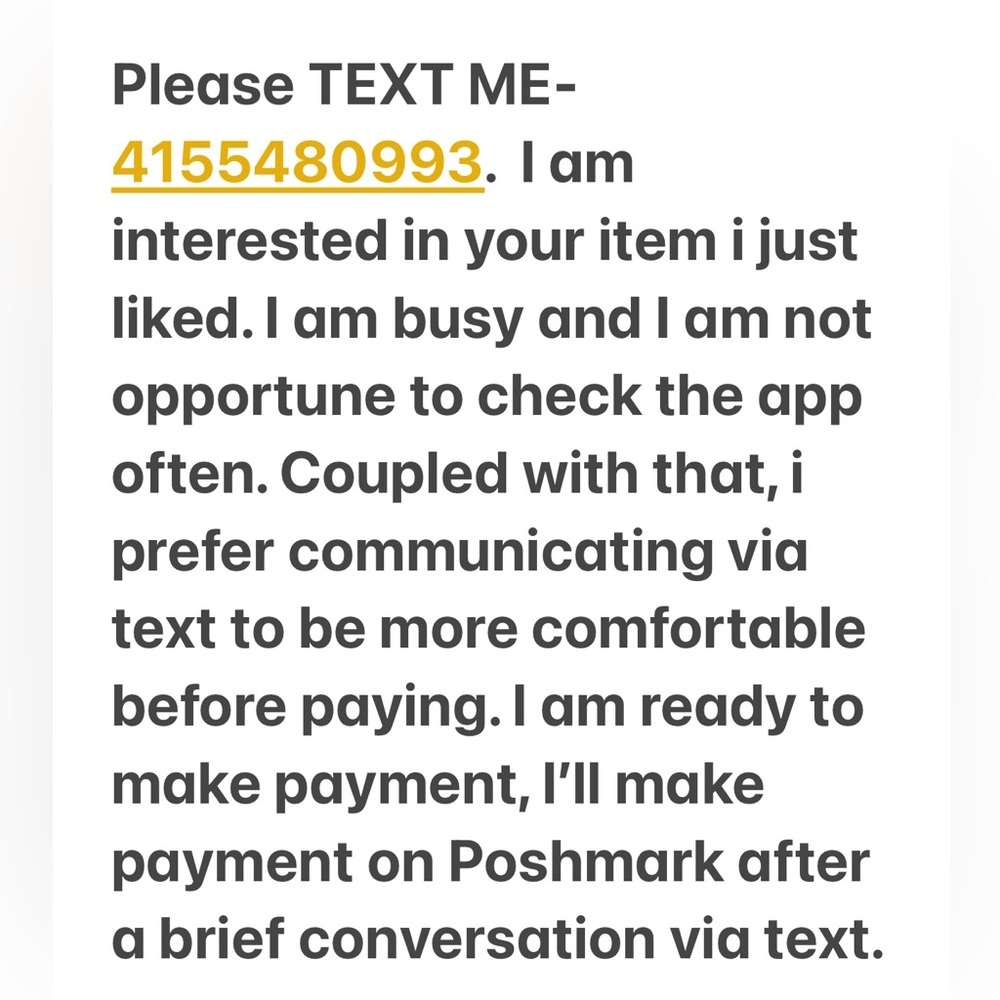 Please Text me-4155480993, I’m interested in your item I just liked.